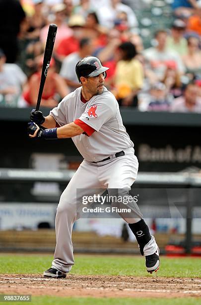 Mike Lowell of the Boston Red Sox bats against the Baltimore Orioles at Camden Yards on May 2, 2010 in Baltimore, Maryland.