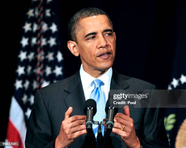 President Barack Obama delivers remarks to the Business Council at the Park Hyatt Hotel May 4, 2010 in Washington, DC. In his remarks the President...