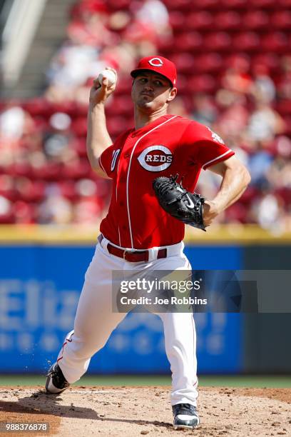 Tyler Mahle of the Cincinnati Reds pitches in the second inning against the Milwaukee Brewers at Great American Ball Park on June 30, 2018 in...