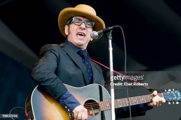 Elvis Costello performing at the New Orleans Jazz & Heritage Festival on April 29, 2010 in New Orleans, Louisiana.