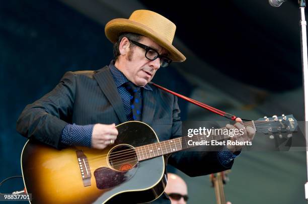 Elvis Costello performing at the New Orleans Jazz & Heritage Festival on April 29, 2010 in New Orleans, Louisiana.