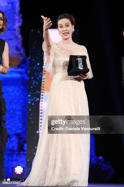 Elena Sofia Ricci is awarded during the Nastri D'Argento Award Ceremony on June 30, 2018 in Taormina, Italy.