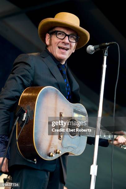 Elvis Costello performing at the New Orleans Jazz & Heritage Festival on April 29, 2010 in New Orleans, Louisiana.