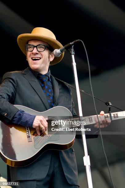 Elvis Costello performing at the New Orleans Jazz & Heritage Festival on April 29, 2010 in New Orleans, Louisiana.