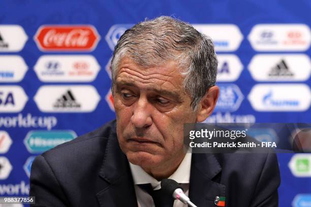 Fernando Santos, Head coach of Portugal attends the post match press conference following the 2018 FIFA World Cup Russia Round of 16 match between...
