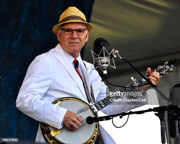 Steve Martin performs with The Steep Canyon Rangers at the Gentilly Stage on day four of New Orleans Jazz & Heritage Festival on April 29, 2010 in...