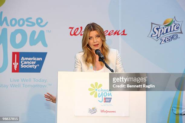 Actress Ellen Pompeo attends the American Cancer Society's Choose You Movement Launch in Times Square on May 4, 2010 in New York City.