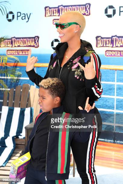 Sebastian Taylor Thomaz and Amber Rose attend the Columbia Pictures and Sony Pictures Animation's world premiere of 'Hotel Transylvania 3: Summer...