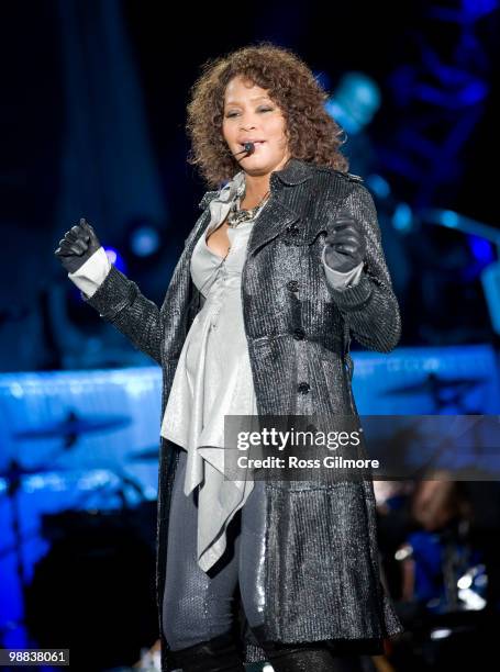 Whitney Houston performs on stage at Scottish Exhibition And Conference Centre on May 1, 2010 in Glasgow, Scotland.