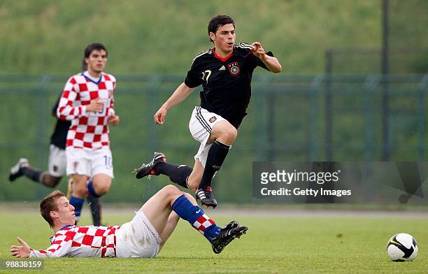 Kevin Volland of Germany and Diego Zivulic of Croatia battle for the ball during the U18 international friendly match between Croatia and Germany at...