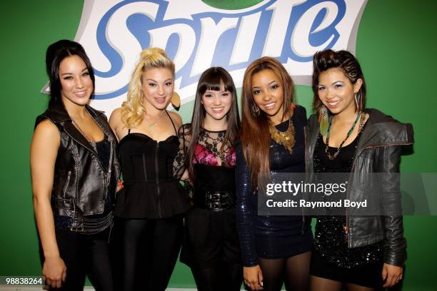 Pop group The Stunners poses for photos in the Sprite Green Room at the KISS-FM "Coca-Cola Lounge" in Chicago, Illinois on April 30, 2010.