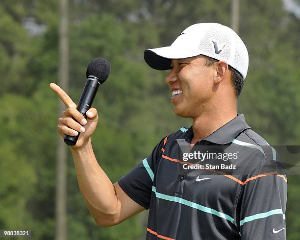 Anthony Kim participates in a Q & A with students from The First Tee of Jacksonville Learning Center as part of THE PLAYERS Championship on THE...