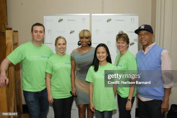 Chris Brown, Laura Lewis, recording artist Mary J. Blige, Selena Perez, Lisa Jester and Russell Simmons attend the "Clean Difference at New York City...