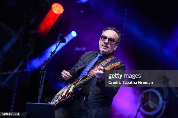 Elvis Costello & The Imposters headline the Main Stage on day 2 of Love Supreme Festival on June 30, 2018 in Brighton, England.