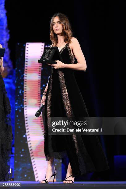 Kasia Smutniak is awarded during the Nastri D'Argento Award Ceremony on June 30, 2018 in Taormina, Italy.