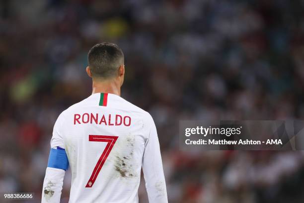 Detail View of the shirt of Cristiano Ronaldo of Portugal during the 2018 FIFA World Cup Russia Round of 16 match between Uruguay and Portugal at...