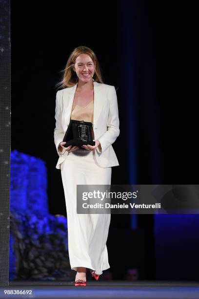 Cristiana Capotondi is awarded during the Nastri D'Argento Award Ceremony on June 30, 2018 in Taormina, Italy.