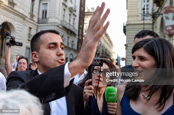 Deputy Prime Minister of Italy and Minister of Economic Development Luigi Di Maio gestures during his visit in Turin to speak about the possible...