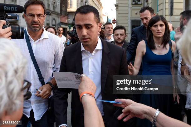 Deputy Prime Minister of Italy and Minister of Economic Development Luigi Di Maio walks during his visit in Turin to speak about the possible...