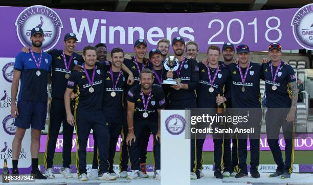 Hampshire celebrate winning the Royal London One-Day trophy at the end of the Royal London One-Day final match between Kent and Hampshire on June 30,...