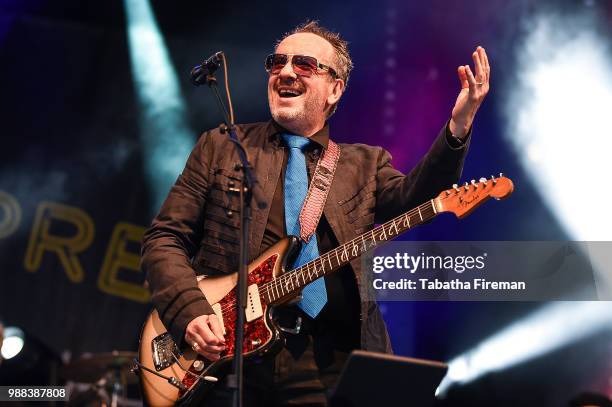 Elvis Costello & The Imposters headline the Main Stage on day 2 of Love Supreme Festival on June 30, 2018 in Brighton, England.