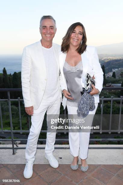 Massimo Ghini and Paola Romano attend the Nastri D'Argento cocktail party on June 30, 2018 in Taormina, Italy.