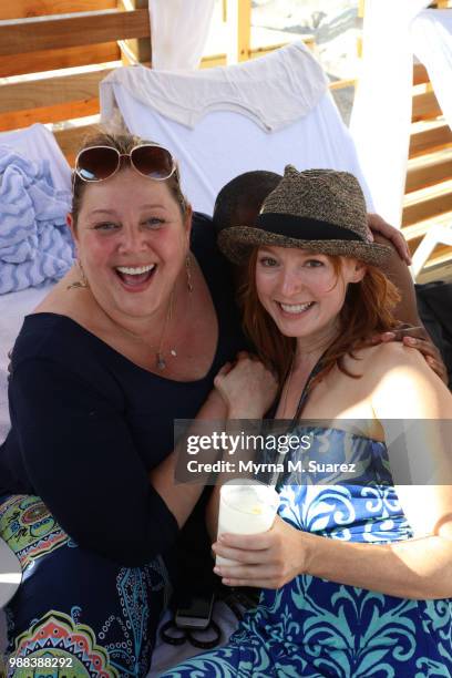 Camryn Manheim and Alicia Witt at at the beach at the Hard Rock Hotel and Casino Opening on June 29, 2018 in Atlantic City, New Jersey.