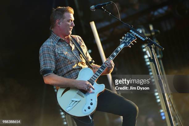 Josh Homme of Queens of the Stone Age performs live on stage at Finsbury Park on June 30, 2018 in London, England.