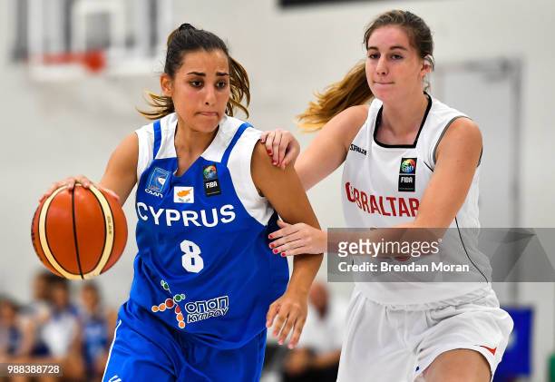 Cork, Ireland - 30 June 2018; Stavroula Koniali of Cyprus in action against Anabella De La Chica of Gibraltar during the FIBA 2018 Women's European...