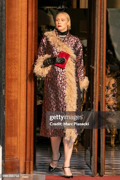 Actress Gwendoline Christie walks the runway during Miu Miu 2019 Cruise Collection Show at Hotel Regina on June 30, 2018 in Paris, France.