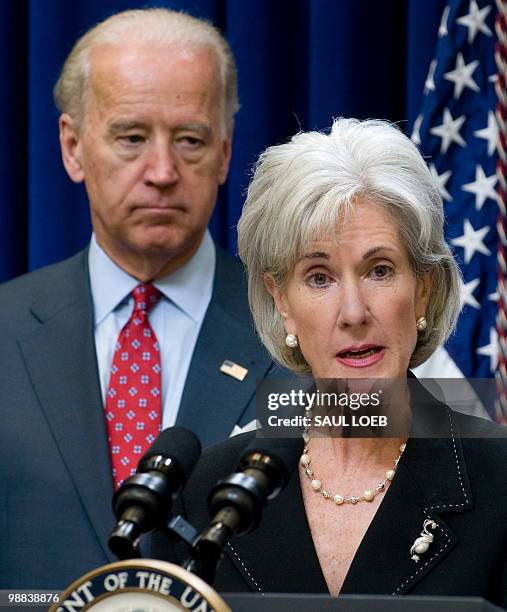 Vice President Joe Biden stands alongside Secretary of Health and Human Services Kathleen Sebelius as they announce $220 million in Recovery Act...