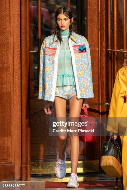 Model Kaia Gerber walks the runway during Miu Miu 2019 Cruise Collection Show at Hotel Regina on June 30, 2018 in Paris, France.