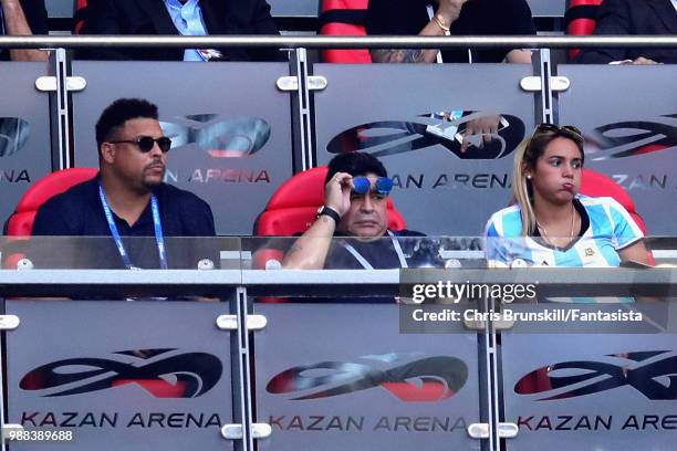 Ronaldo, Diego Maradona and his girlfriend Rocio Oliva look on during the 2018 FIFA World Cup Russia Round of 16 match between France and Argentina...