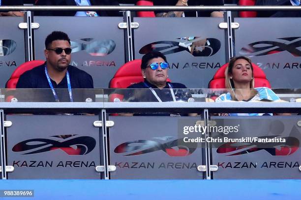 Ronaldo, Diego Maradona and his girlfriend Rocio Oliva look on during the 2018 FIFA World Cup Russia Round of 16 match between France and Argentina...