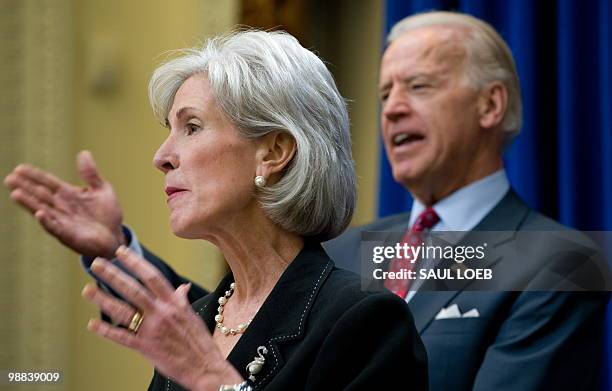 Vice President Joe Biden speaks alongside Secretary of Health and Human Services Kathleen Sebelius as they announce $220 million in Recovery Act...