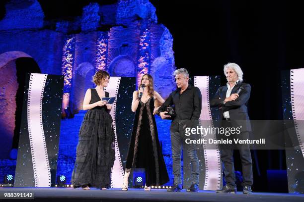 Carlotta Proietti, Kasia Smutniak, Luciano Ligabue and Domenico Procacci are awarded during the Nastri D'Argento Award Ceremony on June 30, 2018 in...