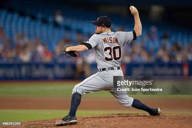 Detroit Tigers Pitcher Alex Wilson pitches during the MLB game between the Detroit Tigers and the Toronto Blue Jays at Rogers Centre in on June 30,...