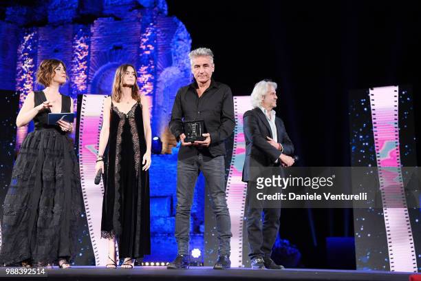 Carlotta Proietti, Kasia Smutniak, Luciano Ligabue and Domenico Procacci are awarded during the Nastri D'Argento Award Ceremony on June 30, 2018 in...
