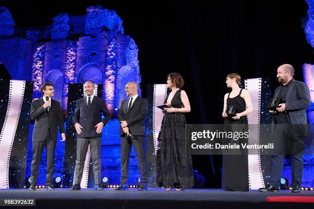 Riccardo Milani, Carlotta Proietti, Paola Cortellesi and Antonio Albanese are awarded during the Nastri D'Argento Award Ceremony on June 30, 2018 in...