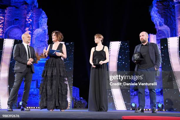 Riccardo Milani, Carlotta Proietti, Paola Cortellesi and Antonio Albanese are awarded during the Nastri D'Argento Award Ceremony on June 30, 2018 in...