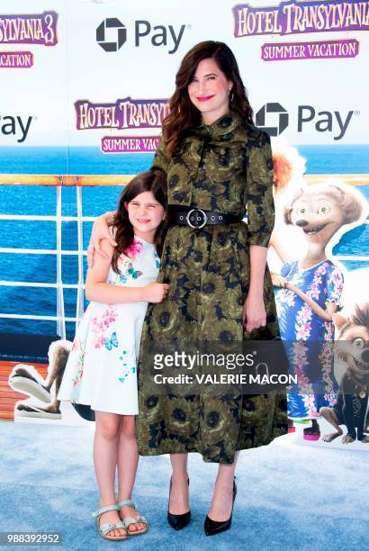 Actress Kathryn Hahn and daughter Mae Sandler attend the world premiere of "Hotel Transylvania 3: Summer Vacation" on June 30, 2018 in Westwood,...