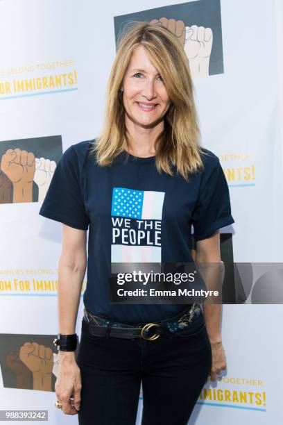 Actress Laura Dern attends 'Families Belong Together - Freedom for Immigrants March Los Angeles' at Los Angeles City Hall on June 30, 2018 in Los...