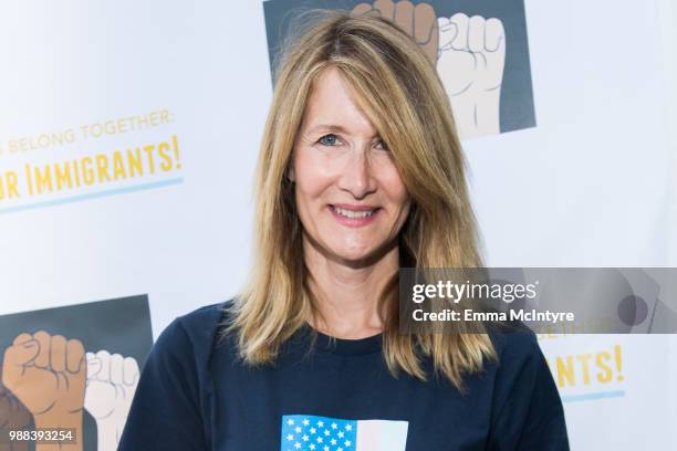 Actress Laura Dern attends 'Families Belong Together - Freedom for Immigrants March Los Angeles' at Los Angeles City Hall on June 30, 2018 in Los...