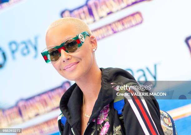Model Amber Rose attends the world premiere of "Hotel Transylvania 3: Summer Vacation" on June 30, 2018 in Westwood, California.
