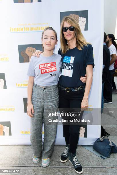 Jaya Harper and actress Laura Dern attend 'Families Belong Together - Freedom for Immigrants March Los Angeles' at Los Angeles City Hall on June 30,...