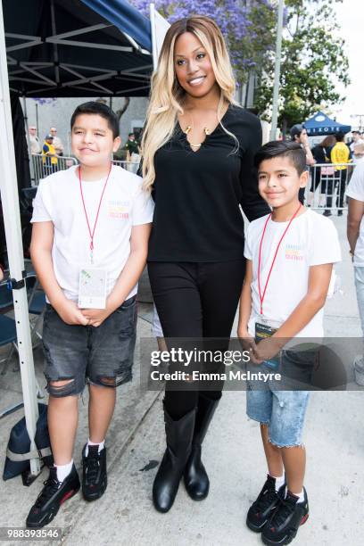 Laverne Cox attends 'Families Belong Together - Freedom for Immigrants March Los Angeles' at Los Angeles City Hall on June 30, 2018 in Los Angeles,...