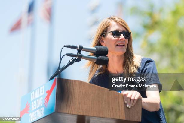 Actress Laura Dern attends 'Families Belong Together - Freedom for Immigrants March Los Angeles' at Los Angeles City Hall on June 30, 2018 in Los...