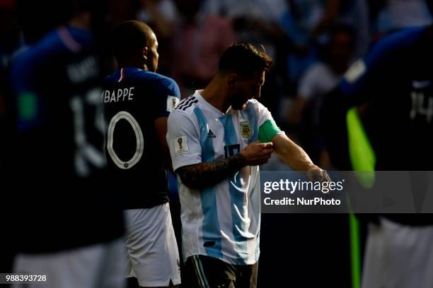 Lionel Messi of Argentina during the 2018 FIFA World Cup Russia Round of 16 match between France and Argentina at Kazan Arena on June 30, 2018 in...