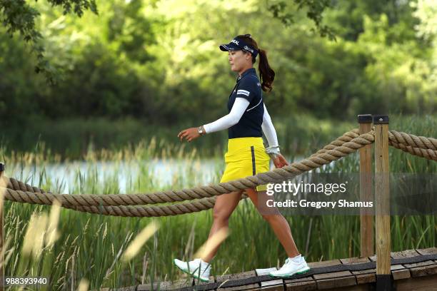 So Yeon Ryu of Korea walks from the 17th green to the 18th tee during the final round of the 2018 KPMG PGA Championship at Kemper Lakes Golf Club on...