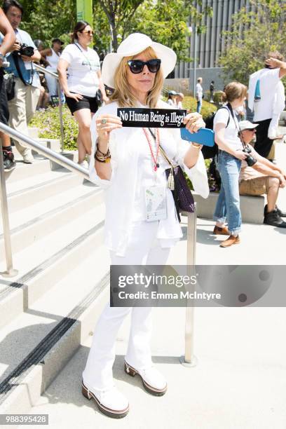 Rosanna Arquette attends 'Families Belong Together - Freedom for Immigrants March Los Angeles' at Los Angeles City Hall on June 30, 2018 in Los...